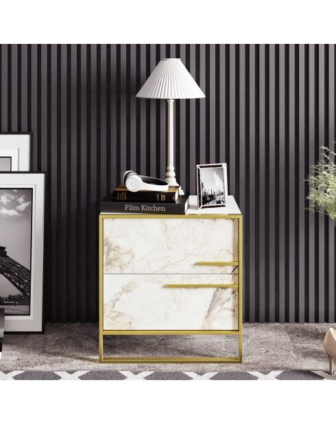 Table de chevet Polka doré/blanc  - 50x38.5x51.8 cm