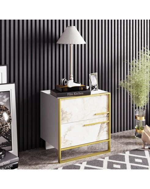 Table de chevet Polka doré/blanc  - 50x38.5x51.8 cm