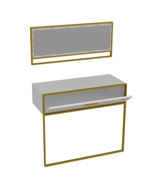 Ensemble Console et Miroir Polka Aynali doré/blanc -  90x38.5x76.8 cm