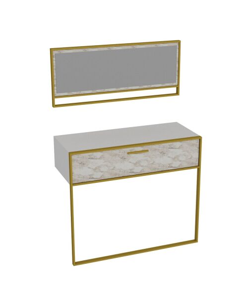 Ensemble Console et Miroir Polka Aynali doré/blanc -  90x38.5x76.8 cm