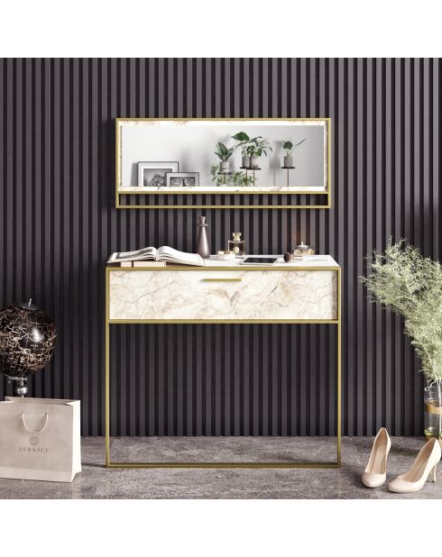 Ensemble Console et Miroir Polka Aynali doré/blanc -  90x38.5x76.8 cm