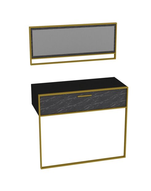 Ensemble Console et Miroir Polka Aynali doré/noir  - 90x37.8x11.3 cm