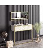 Ensemble Console et Miroir Polka Aynali doré/blanc -  90x38.5x76.8 cm