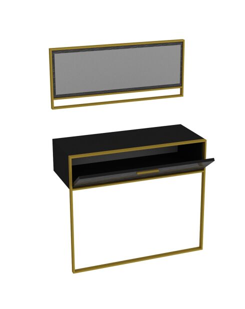 Ensemble Console et Miroir Polka Aynali doré/noir  - 90x37.8x11.3 cm
