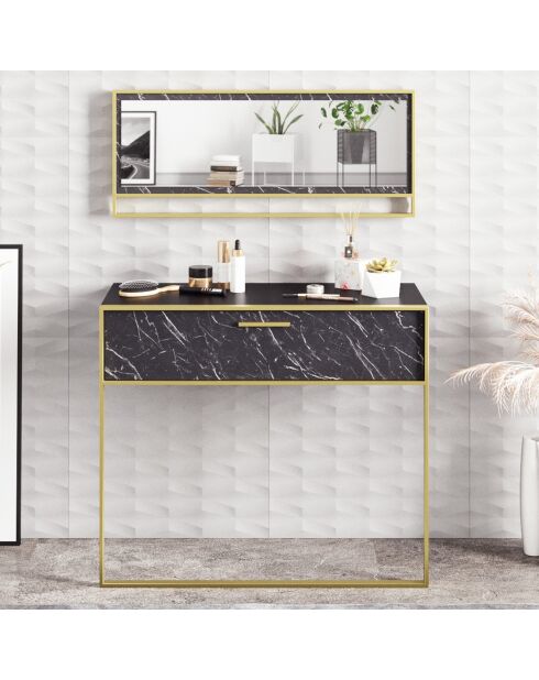 Ensemble Console et Miroir Polka Aynali doré/noir  - 90x37.8x11.3 cm