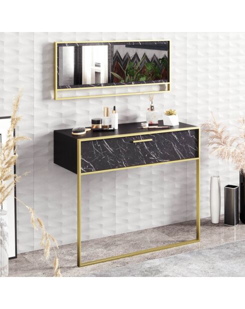 Ensemble Console et Miroir Polka Aynali doré/noir  - 90x37.8x11.3 cm