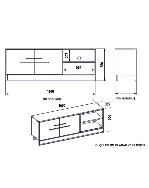 Mueble TV con lunares dorado/blanco - 160x38,5x56,6 cm