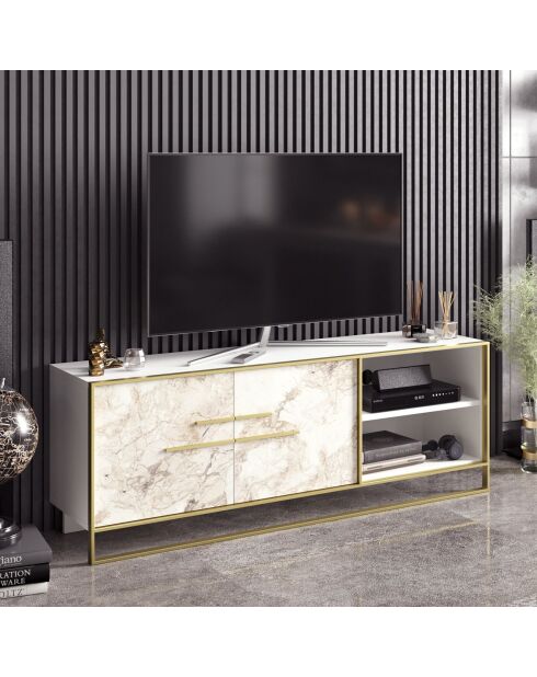 Mueble TV con lunares dorado/blanco - 160x38,5x56,6 cm