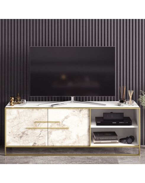 Mueble TV con lunares dorado/blanco - 160x38,5x56,6 cm