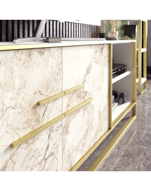 Mueble TV con lunares dorado/blanco - 160x38,5x56,6 cm