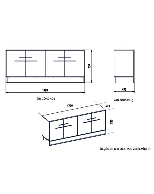 Aparador con lunares dorado/blanco - 180x47,3x75 cm