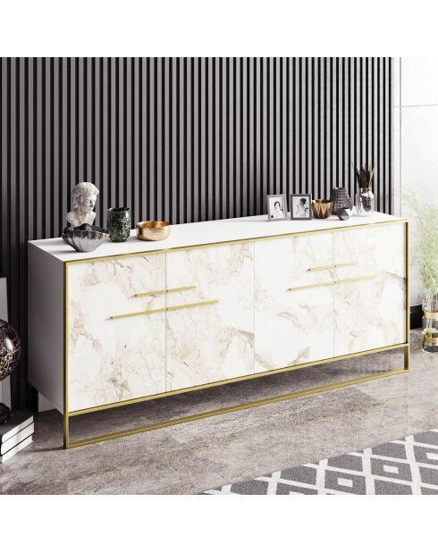 Aparador con lunares dorado/blanco - 180x47,3x75 cm