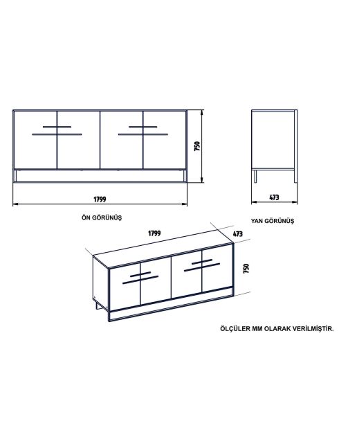 Buffet Polka doré/noir  - 180x47.3x75 cm