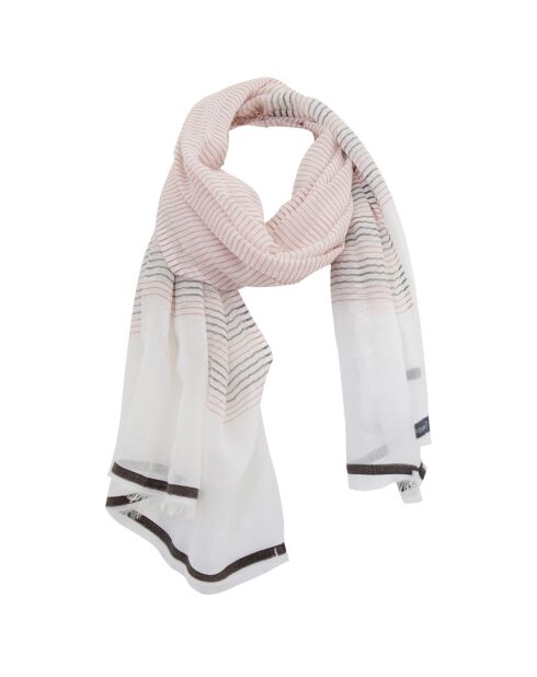 Sciarpa Kalo bianco/marrone in cotone, lino e seta - 80x195 cm