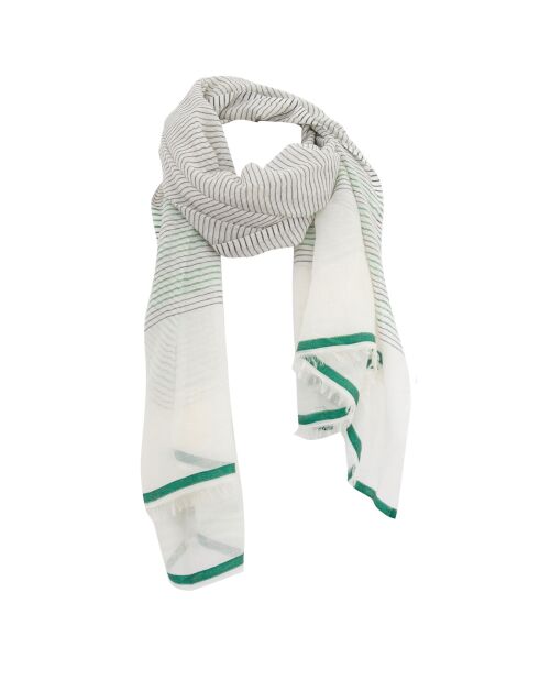 Sciarpa Kalo bianco/verde in cotone, lino e seta - 80x195 cm