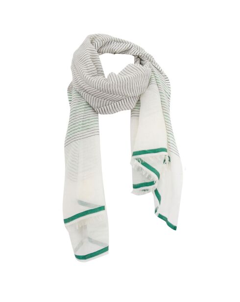 Foulard en Coton, Lin & Soie Kalo blanc/vert - 80x195 cm