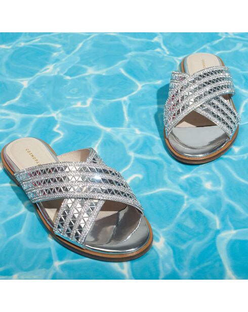 Zilverkleurige leren muiltjes van Hadey