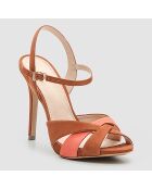 Sandales en Velours de Cuir Jiha cognac/corail - Talon 10 cm