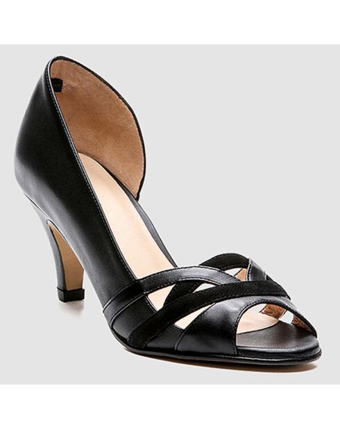 Escarpins en Cuir et Velours de Cuir Laveda noirs - Talon 7 cm