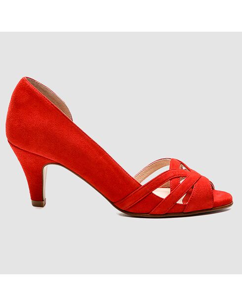 Escarpins en Velours de Cuir Laveda corail - Talon 7 cm