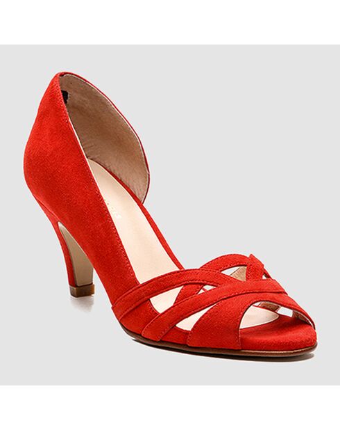 Escarpins en Velours de Cuir Laveda corail - Talon 7 cm