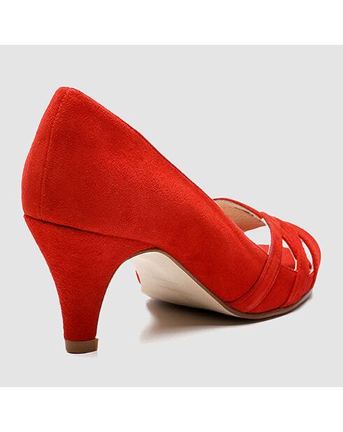 Escarpins en Velours de Cuir Laveda corail - Talon 7 cm