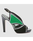 Sandales en Cuir et Velours de Cuir Lini noir/vert - Talon 11 cm