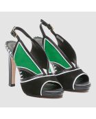 Sandales en Cuir et Velours de Cuir Lini noir/vert - Talon 11 cm