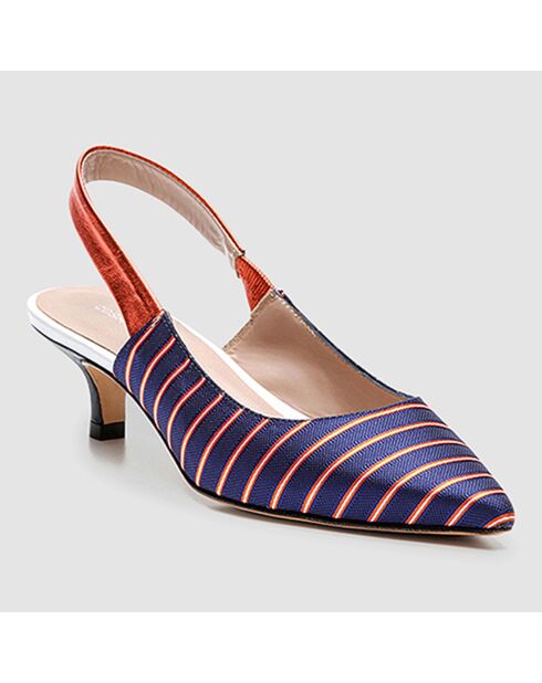 Slingbacks Moba rayé marine/orange - Talon 5 cm