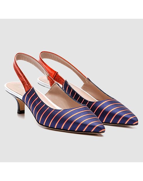 Slingbacks Moba rayé marine/orange - Talon 5 cm