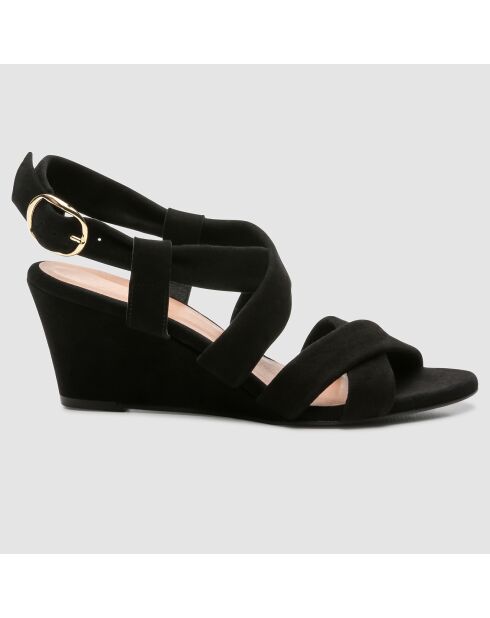 Schwarze Valiya Keilsandalen aus Samt aus Veloursleder — 6 cm Absatz