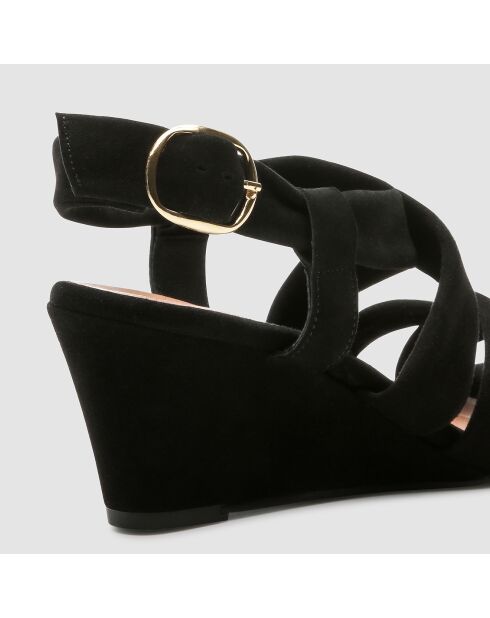 Schwarze Valiya Keilsandalen aus Samt aus Veloursleder — 6 cm Absatz