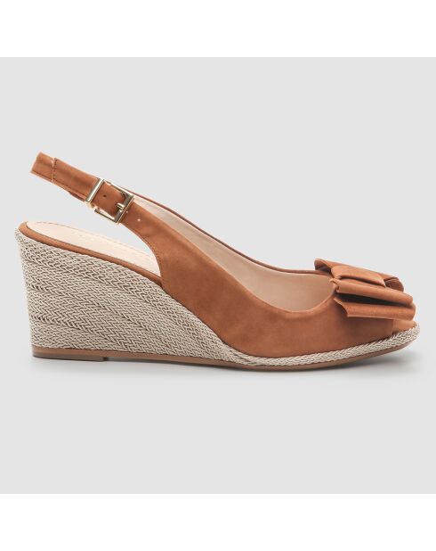 Keilsandalen Lizia aus Veloursleder in Cognac, 7 cm Absatz