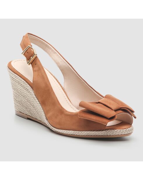 Keilsandalen Lizia aus Veloursleder in Cognac, 7 cm Absatz