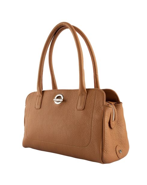Sac porté épaule en Cuir Paris cognac - 33x20x15 cm