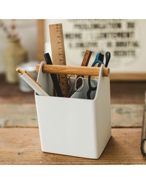 Porte-stylos design blanc - 12x8.5x14.5 cm