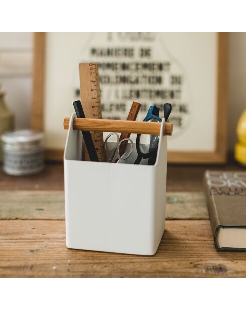 Porte-stylos design blanc - 12x8.5x14.5 cm