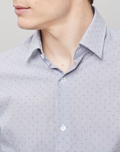 Chemise Slim Fit à rayures & points gris/rouge