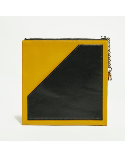 Pochette en Cuir à main mousqueton moutarde - 18x19 cm
