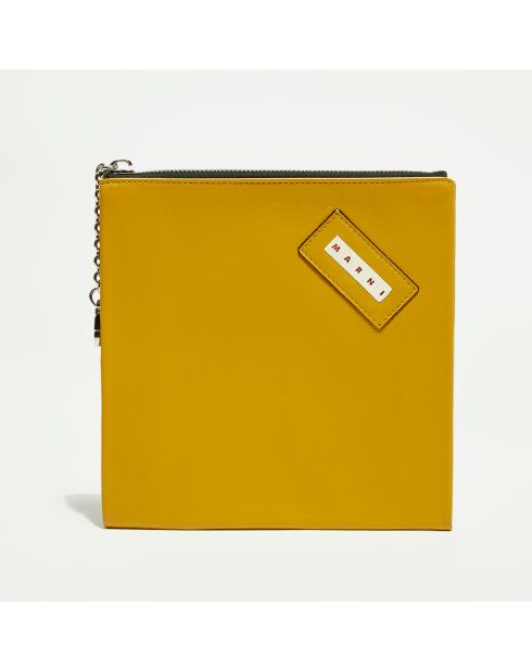 Pochette en Cuir à main mousqueton moutarde - 18x19 cm