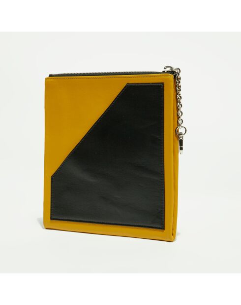 Pochette en Cuir à main mousqueton moutarde - 18x19 cm