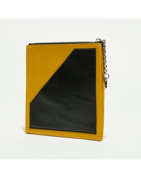 Pochette en Cuir à main mousqueton moutarde - 18x19 cm