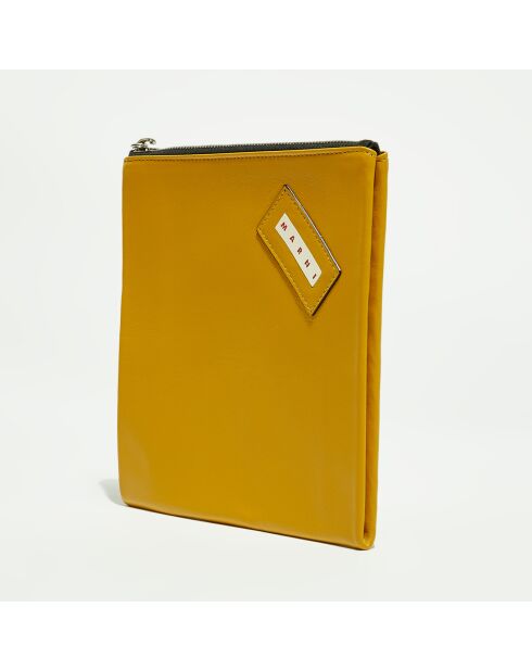 Pochette en Cuir à main mousqueton moutarde - 18x19 cm