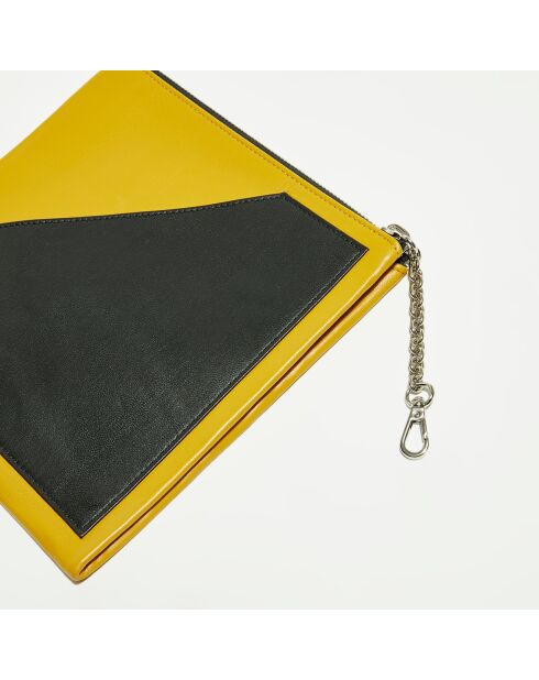 Pochette en Cuir à main mousqueton moutarde - 18x19 cm