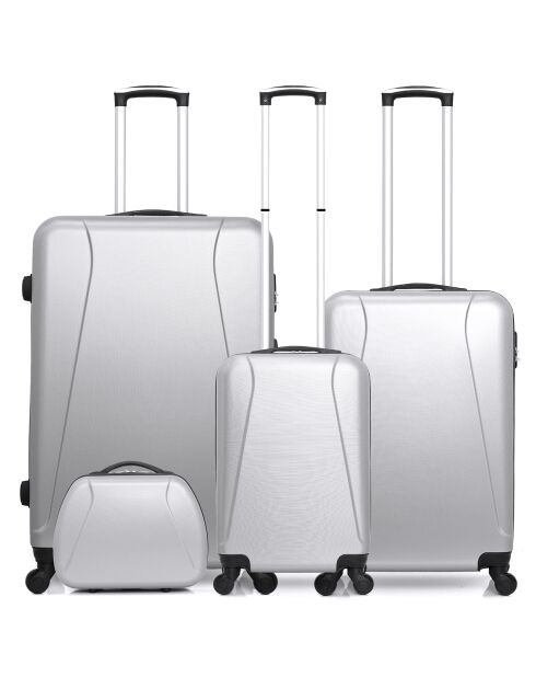 3 Valises 4 roues Lanzarote  32/55/65/75 cm & Vanity argentées