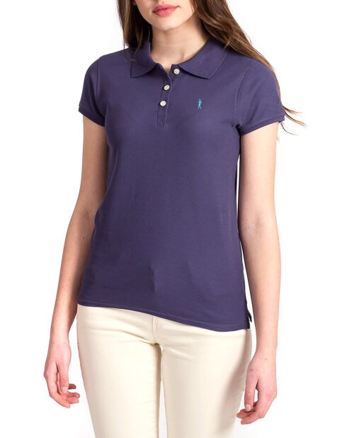 Polo uni & logo sur le buste bleu jean