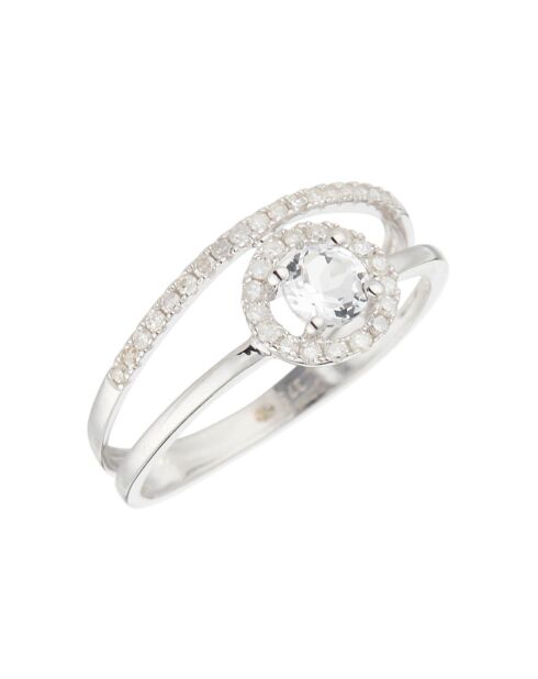 Bague Seku Or Blanc Diamants 0.19 ct & Topaze blanche 0.43 ct