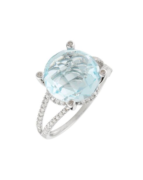 Bague Marovao Or Blanc Diamants 0.33 ct & Topaze Bleue 4.96 cts