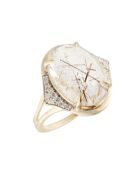 Bihina geelgouden ring met 0.14 ct diamanten en 7.4 kt rutiel