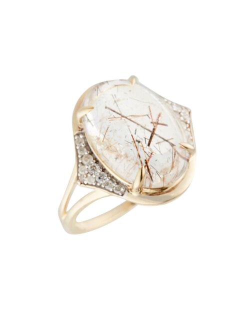 Bihina geelgouden ring met 0.14 ct diamanten en 7.4 kt rutiel
